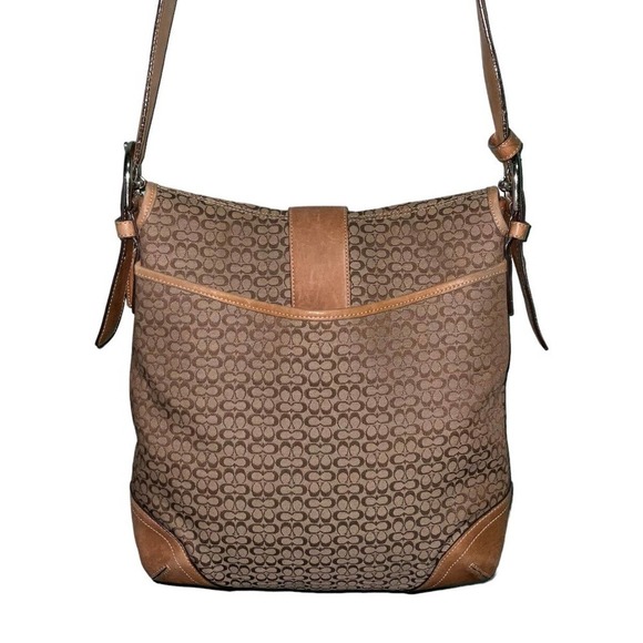 Coach Vintage Crossbody Bag Canvas Leather Trim Brown Beige - Picture 2 of 15
